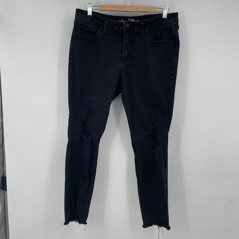 Universal Thread Womens Black Distressed Skinny Jeans High Rise Raw Hem 14/32S